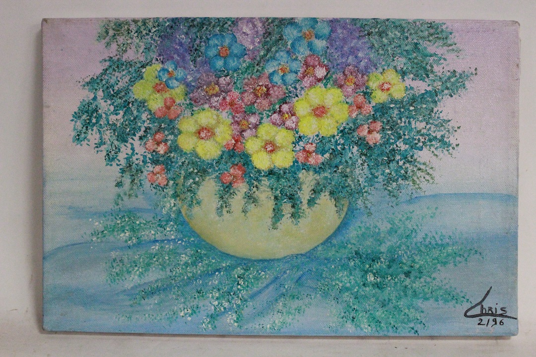 956_quadro_dipinto_olio_tela_vaso_fiori_azzurro_autore_firma_firmato_Chris_provenienza_Francese_FRA_0
