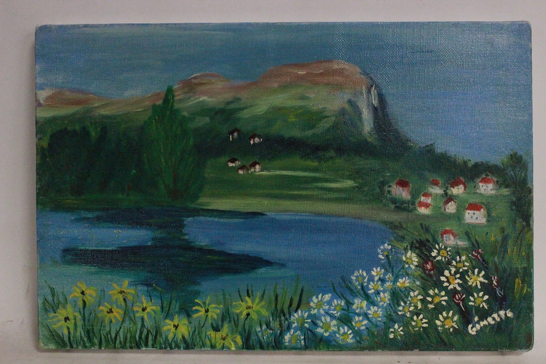 960_quadro_dipinto_olio_tela_lago_montagna_case_firmato_firma_Francese_FRA_0