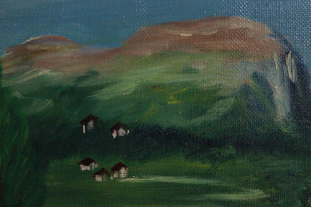 960_quadro_dipinto_olio_tela_lago_montagna_case_firmato_firma_Francese_FRA_4