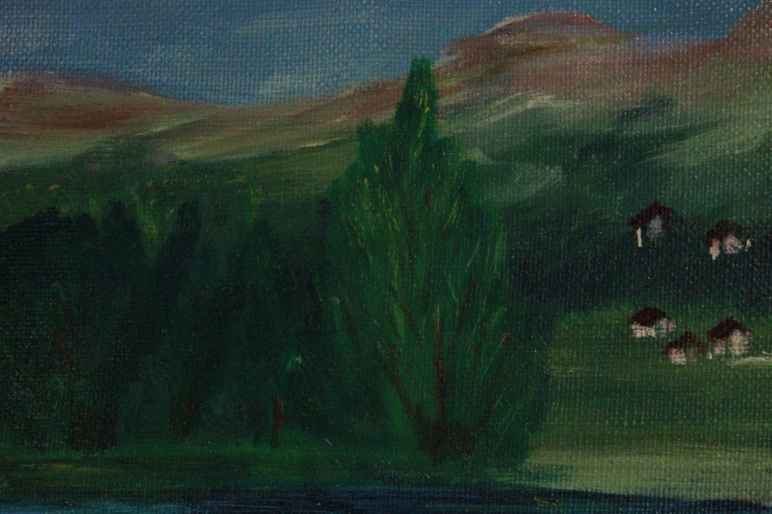 960_quadro_dipinto_olio_tela_lago_montagna_case_firmato_firma_Francese_FRA_6