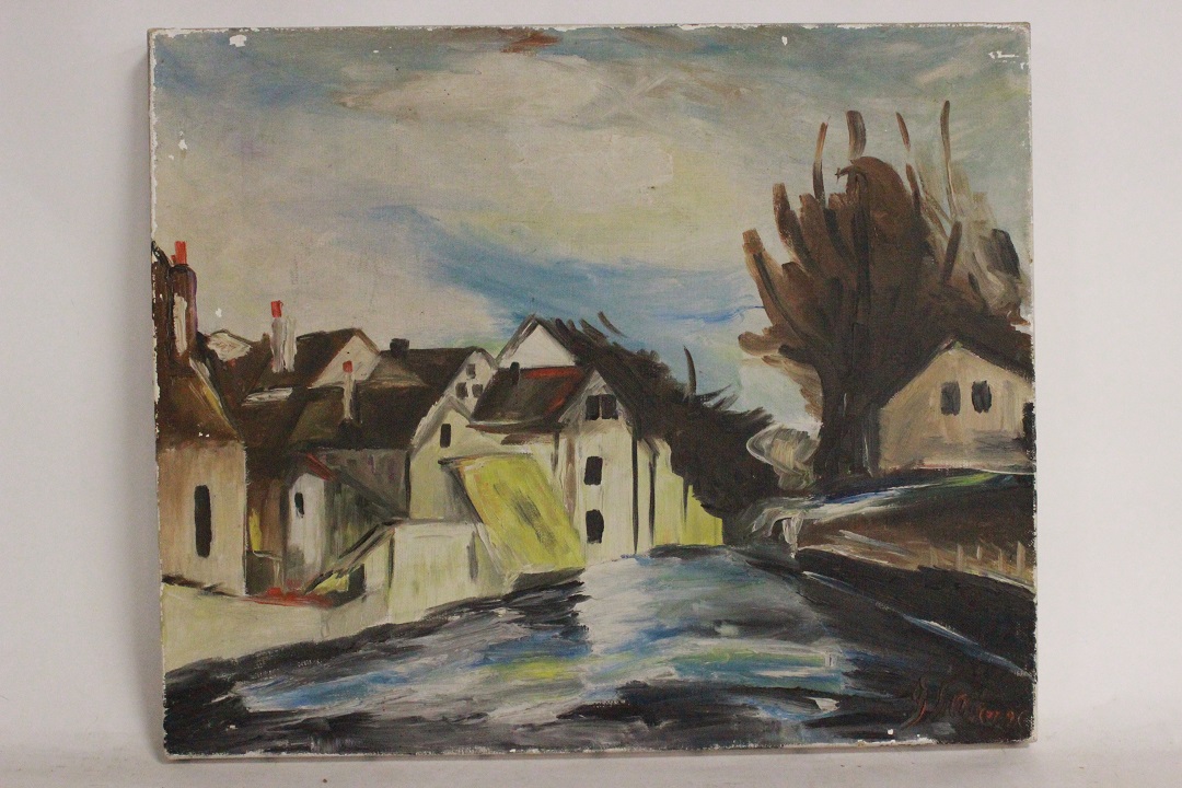 966_quadro_dipinto_olio_tela_paesaggio_città_fiume_firma_firmato_provenienza_Francese_FRA_0