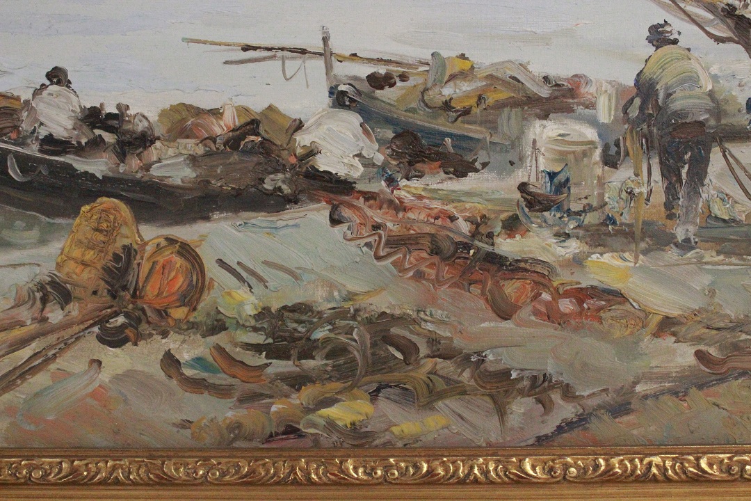 977_quadro_cornice_olio_su_tela_porto_pescatori_barche_paesaggio_firma_firmato_italiano_Italia_seconda_metà_Novecento_ITA_11