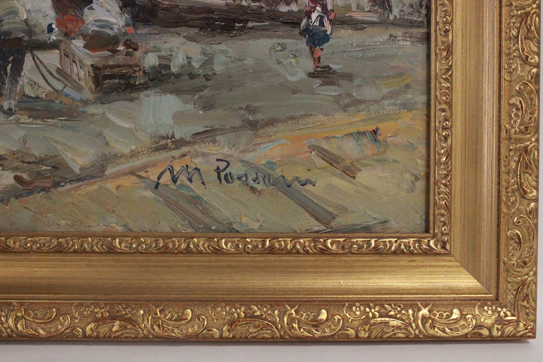 977_quadro_cornice_olio_su_tela_porto_pescatori_barche_paesaggio_firma_firmato_italiano_Italia_seconda_metà_Novecento_ITA_3