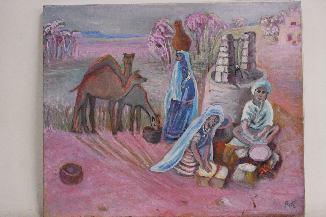 982_quadro_dipinto_olio_tela_oasi_india_rosa_firmato_firma_Francese_FRA_0