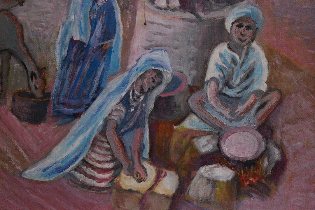 982_quadro_dipinto_olio_tela_oasi_india_rosa_firmato_firma_Francese_FRA_2