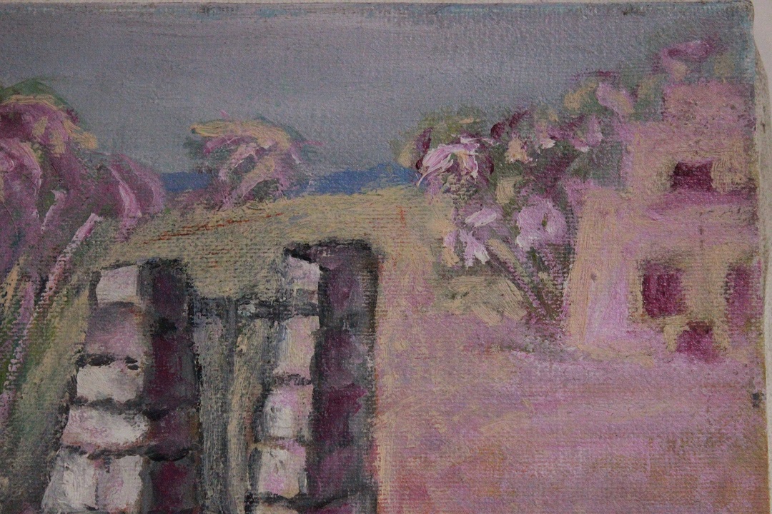 982_quadro_dipinto_olio_tela_oasi_india_rosa_firmato_firma_Francese_FRA_3