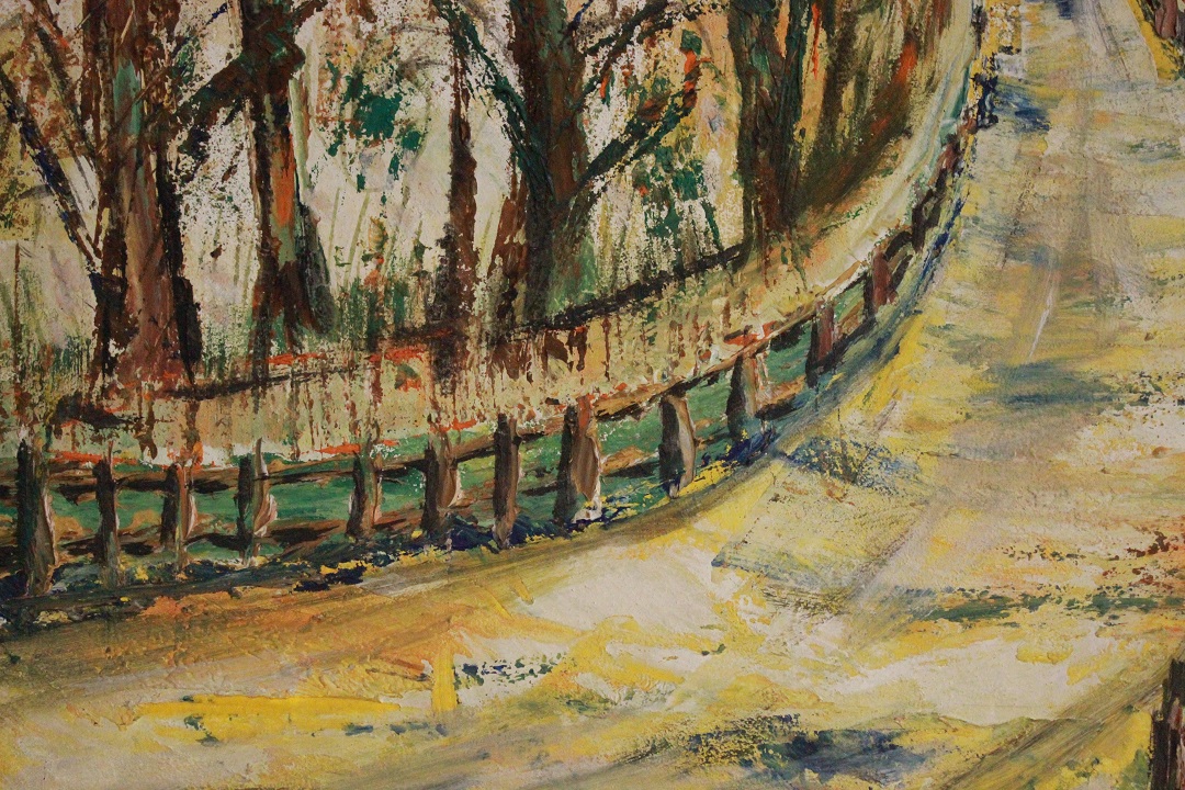 988_quadro_dipinto_olio_tela_paesaggio_strada_bosco_firma_firmato_provenienza_Francese_FRA_3