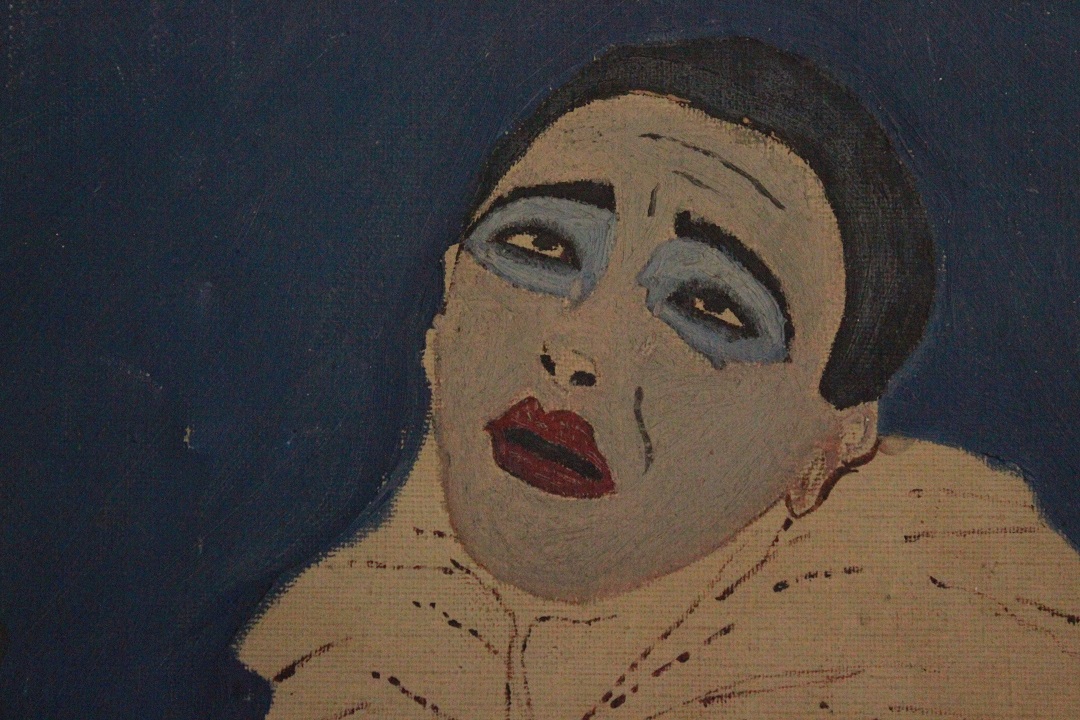 990_quadro_dipinto_olio_tela_ritratto_maschera_mimo_triste_autore_ignoto_provenienza_Francese_FRA_1