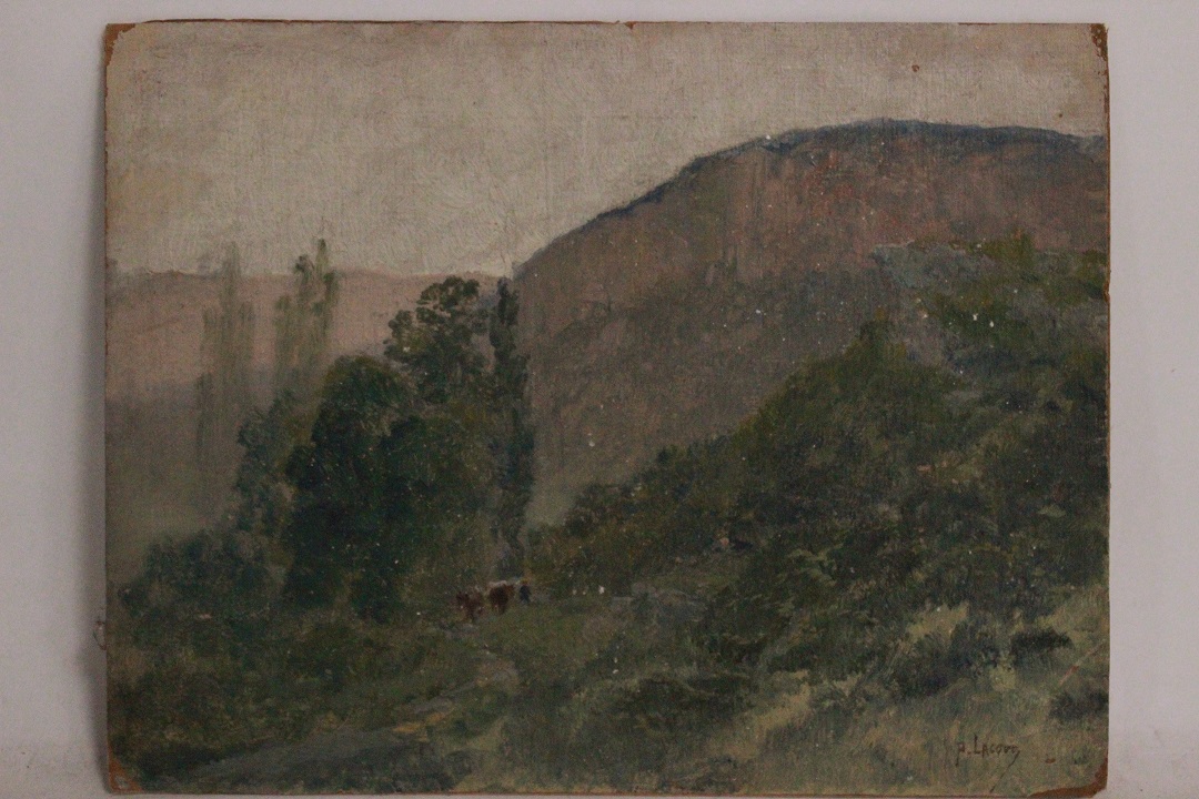 994_quadro_dipinto_olio_su_cartone_telato_paesaggio_foresta_firma_firmato_provenienza_Francese_FRA_0