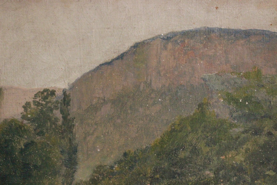 994_quadro_dipinto_olio_su_cartone_telato_paesaggio_foresta_firma_firmato_provenienza_Francese_FRA_2