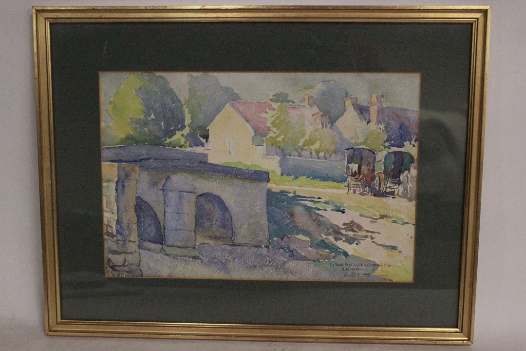 1008_quadro_dipinto_acquarello_paesaggio_ponte_campagna_provenienza_firma_firmato_Francese_FRA_0