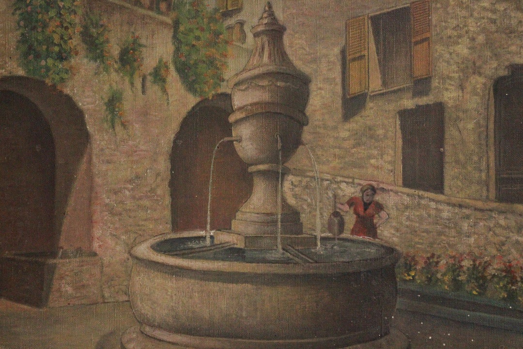 1022_olio_su_tela_donna_pozzo_lavandaia_firma_firmato_tela_tagliata_seconda_metà_Novecento_francese_Francia_FRA_1