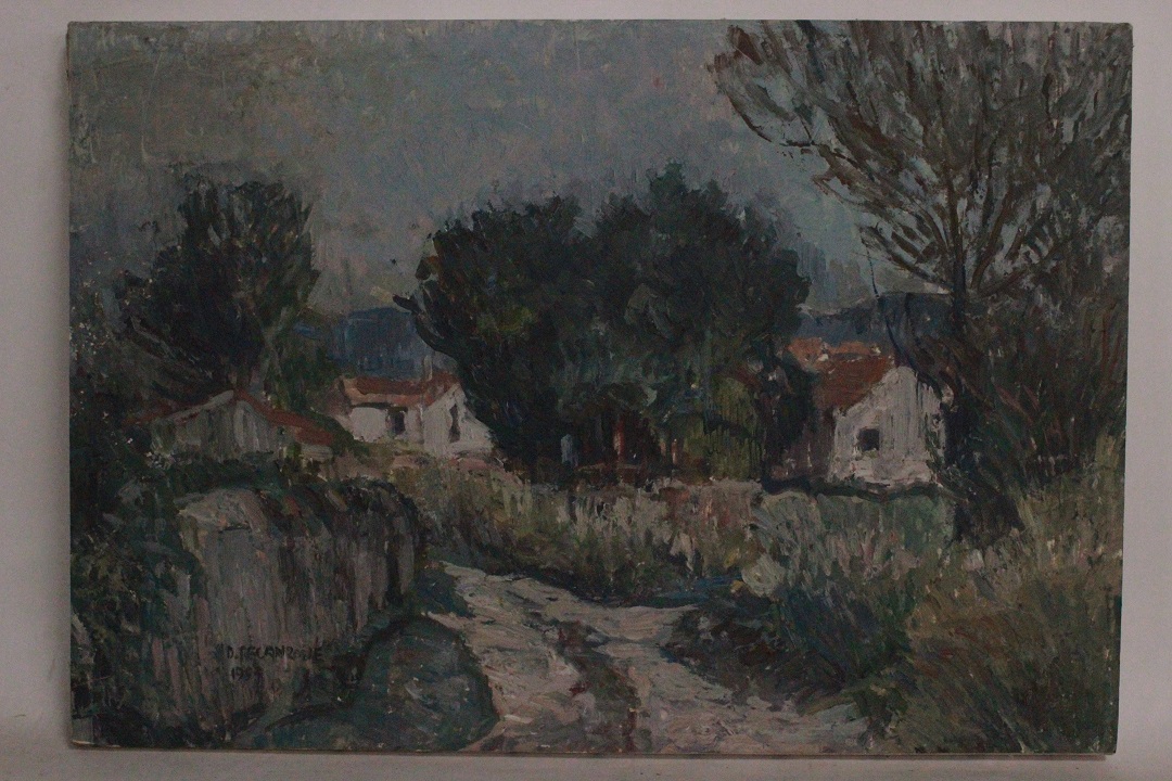 1024_olio_su_carta_attaccata_a_tela_sentiero_campagna_case_firma_firmato_seconda_metà_Novecento_francese_Francia_FRA_0