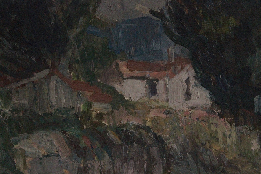 1024_olio_su_carta_attaccata_a_tela_sentiero_campagna_case_firma_firmato_seconda_metà_Novecento_francese_Francia_FRA_1