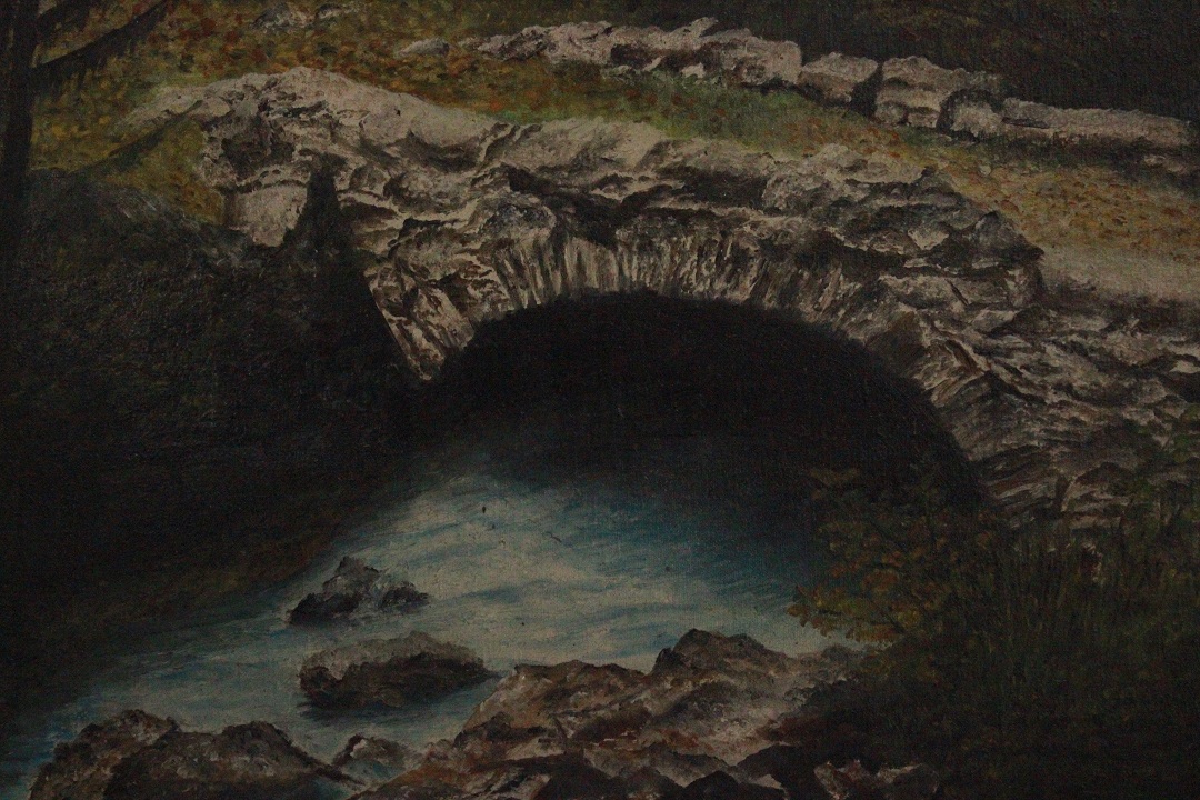 1036_olio_su_tela_ponte_paesaggio_montagna_montano_firma_firmato_sigla_seconda_metà_Novecento_francese_Francia_FRA_1