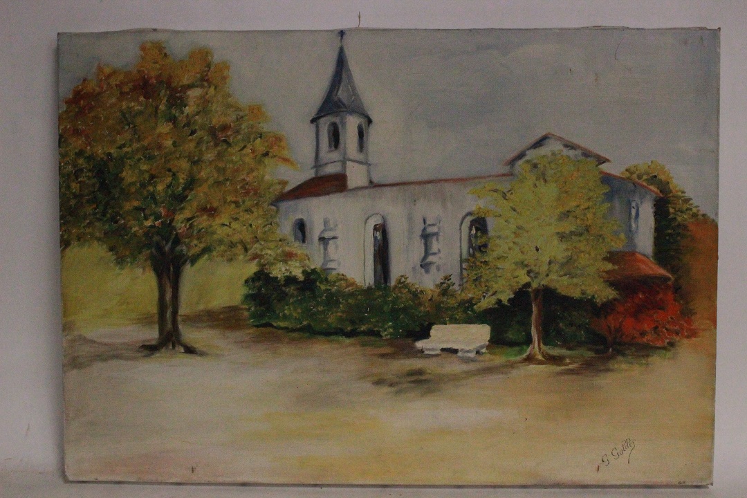 1040_olio_su_tela_paesaggio_città_chiesa_firma_firmato_seconda_metà_Novecento_francese_Francia_FRA_0