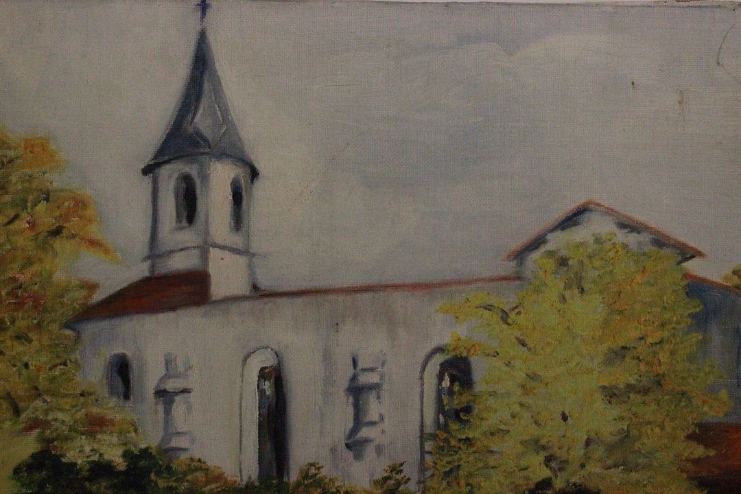 1040_olio_su_tela_paesaggio_città_chiesa_firma_firmato_seconda_metà_Novecento_francese_Francia_FRA_2