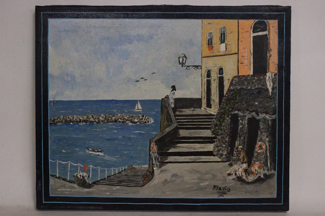 1046_olio_su_tela_paesaggio_mare_marino_firma_firmato_Flavio_cornice_disegnata_seconda_metà_Novecento_francese_Francia_FRA_0