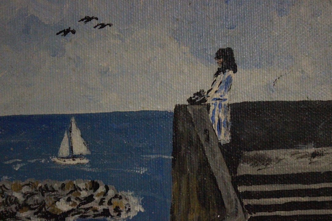 1046_olio_su_tela_paesaggio_mare_marino_firma_firmato_Flavio_cornice_disegnata_seconda_metà_Novecento_francese_Francia_FRA_1