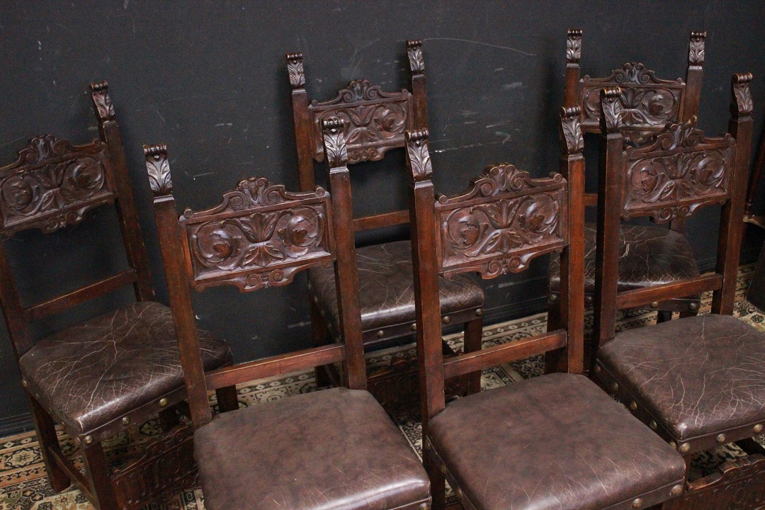 971_sedia_sedie_chiars_sei_6_six_legno_scuro_dark_wood_pelle_leather_restaurato_fine_XIX_inizio_XX_secolo_Italia_italiano_ITA_1