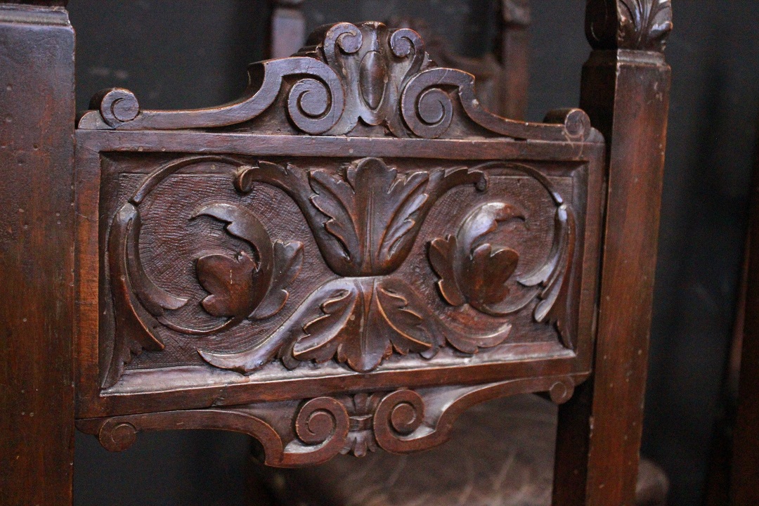971_sedia_sedie_chiars_sei_6_six_legno_scuro_dark_wood_pelle_leather_restaurato_fine_XIX_inizio_XX_secolo_Italia_italiano_ITA_2
