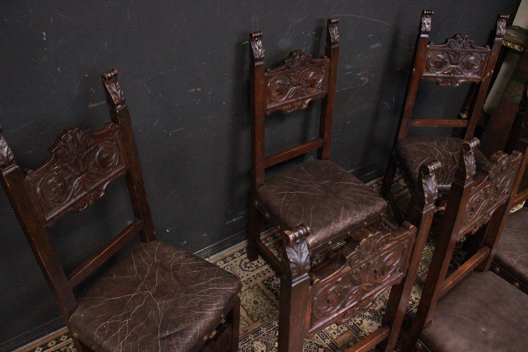 971_sedia_sedie_chiars_sei_6_six_legno_scuro_dark_wood_pelle_leather_restaurato_fine_XIX_inizio_XX_secolo_Italia_italiano_ITA_4