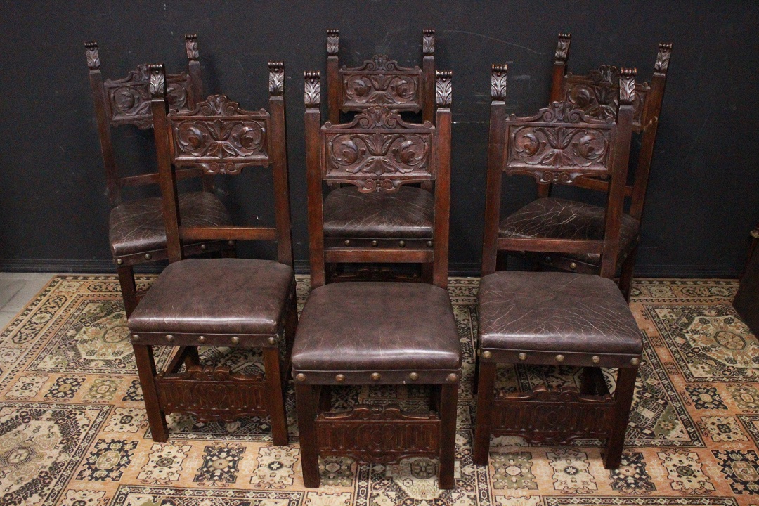 971_sedia_sedie_chiars_sei_6_six_legno_scuro_dark_wood_pelle_leather_restaurato_fine_XIX_inizio_XX_secolo_Italia_italiano_ITA_7