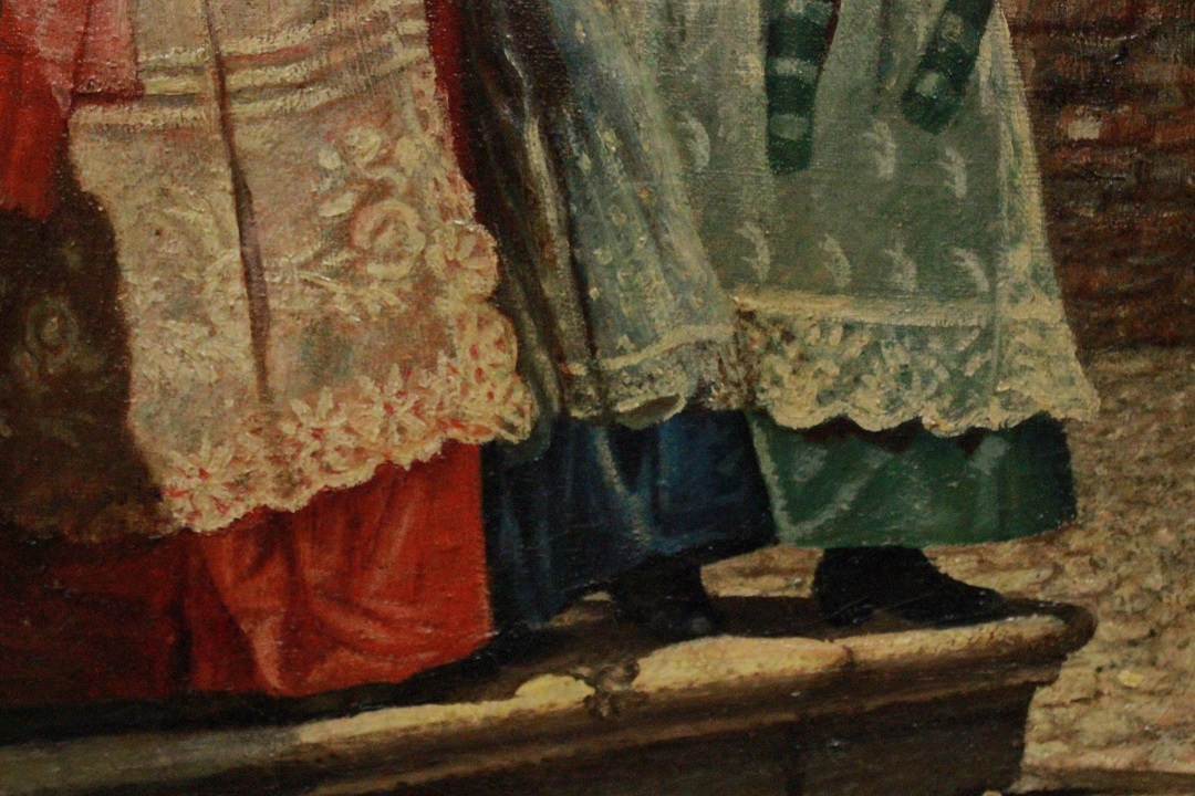 1033_dipinto_quadro_cornice_coeva_dorata_scolpita_dame_passeggio_olio_su_tela_fine_XIX_inizio_XX_secolo_10