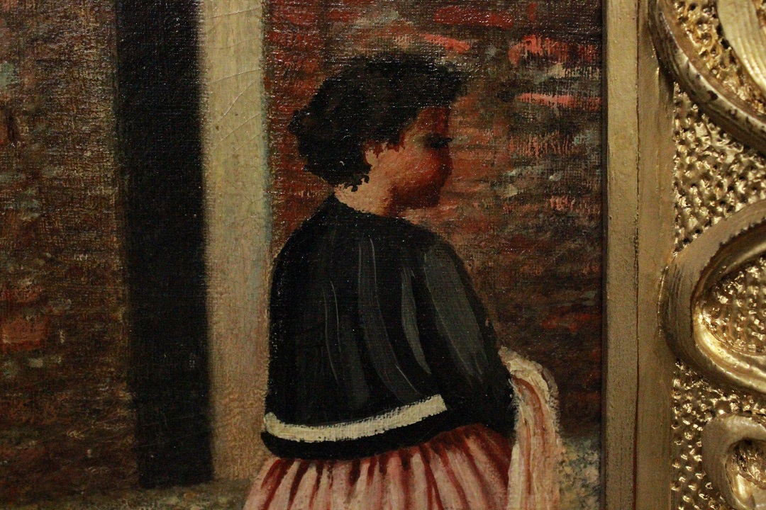 1033_dipinto_quadro_cornice_coeva_dorata_scolpita_dame_passeggio_olio_su_tela_fine_XIX_inizio_XX_secolo_11