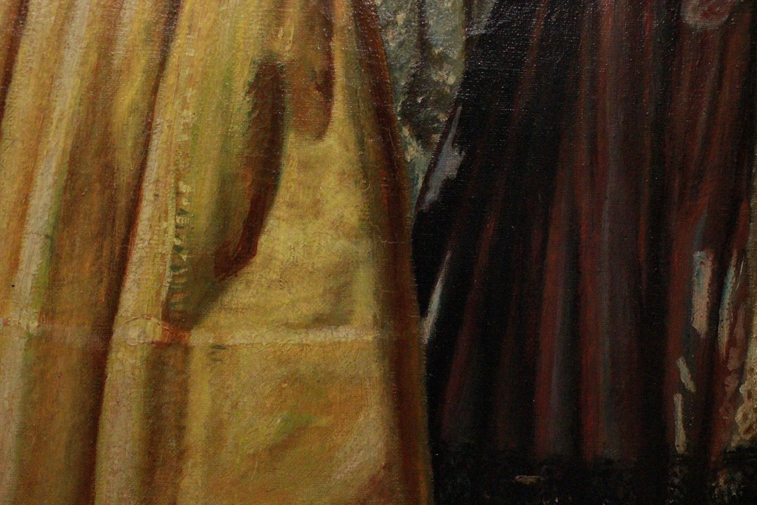 1033_dipinto_quadro_cornice_coeva_dorata_scolpita_dame_passeggio_olio_su_tela_fine_XIX_inizio_XX_secolo_18