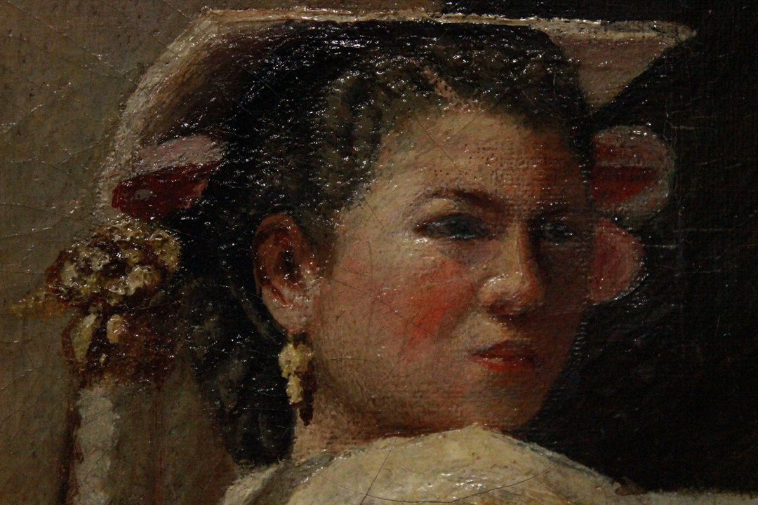 1033_dipinto_quadro_cornice_coeva_dorata_scolpita_dame_passeggio_olio_su_tela_fine_XIX_inizio_XX_secolo_19