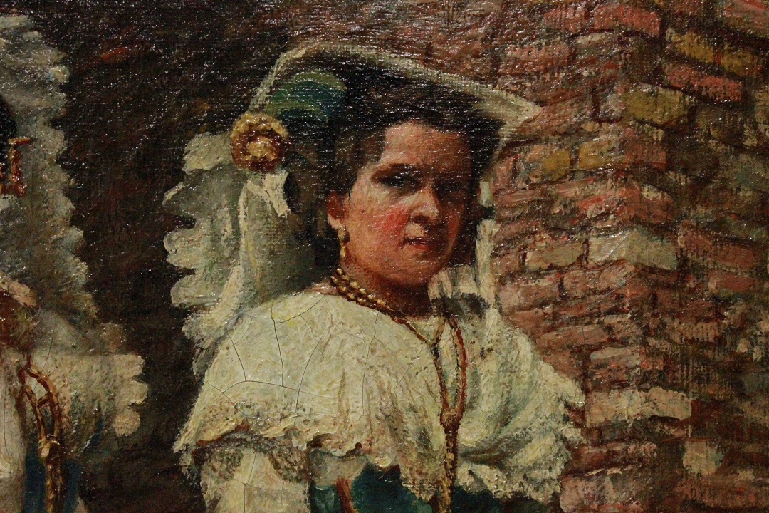 1033_dipinto_quadro_cornice_coeva_dorata_scolpita_dame_passeggio_olio_su_tela_fine_XIX_inizio_XX_secolo_4