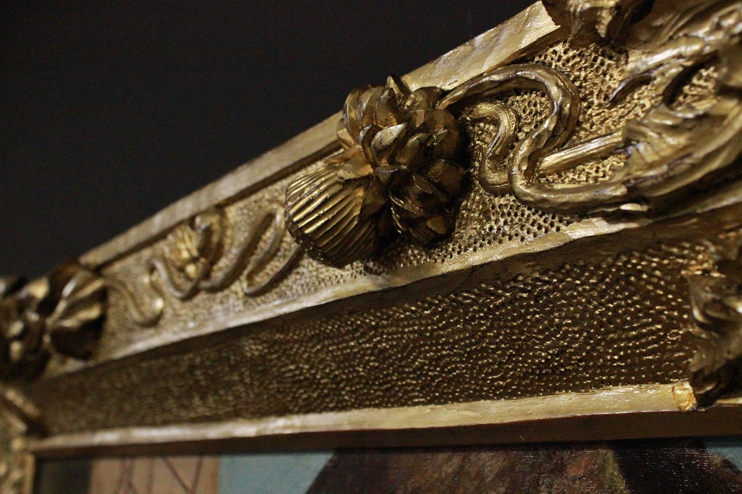 1033_dipinto_quadro_cornice_coeva_dorata_scolpita_dame_passeggio_olio_su_tela_fine_XIX_inizio_XX_secolo_7