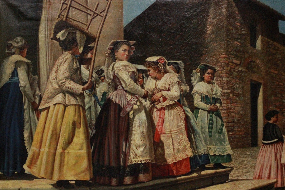 1033_dipinto_quadro_cornice_coeva_dorata_scolpita_dame_passeggio_olio_su_tela_fine_XIX_inizio_XX_secolo_8
