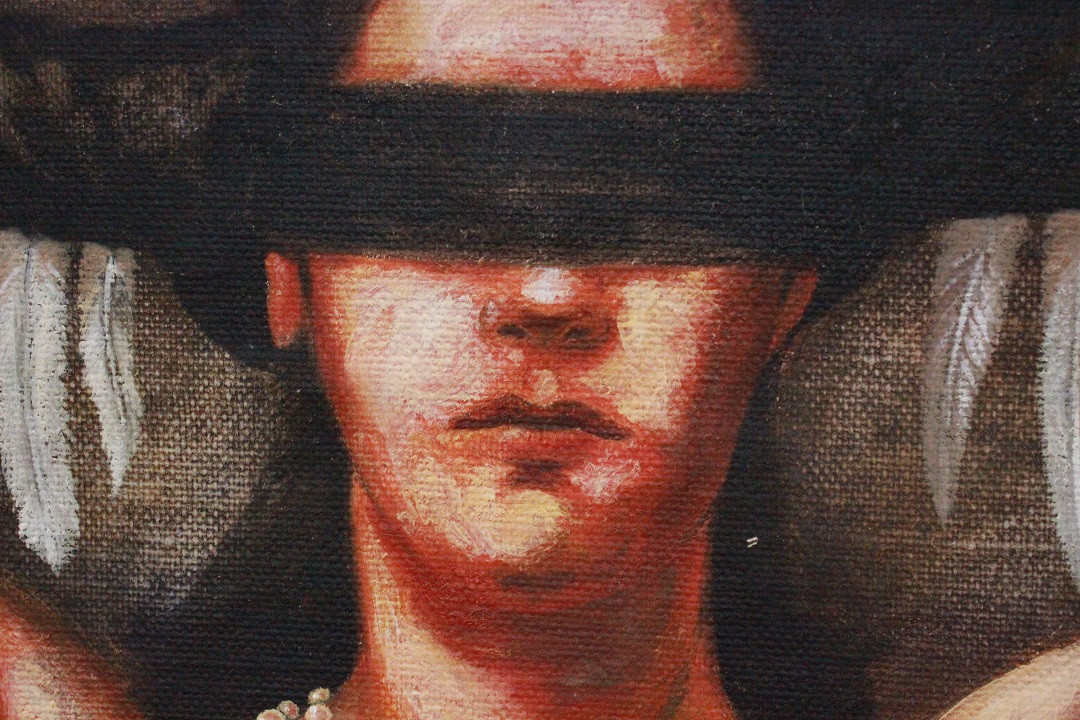 1037_quadro_dipinto_paint_oil_painting_olio_su_tela_Saturno_Buttò_figura_donna_guerriera_cornice_frame_1988_XX_secolo_Brescia_Roncadelle_italiano_Italia_ITA_11
