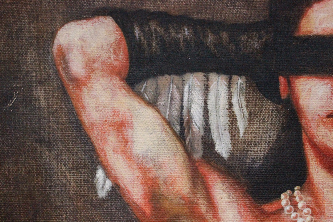 1037_quadro_dipinto_paint_oil_painting_olio_su_tela_Saturno_Buttò_figura_donna_guerriera_cornice_frame_1988_XX_secolo_Brescia_Roncadelle_italiano_Italia_ITA_2