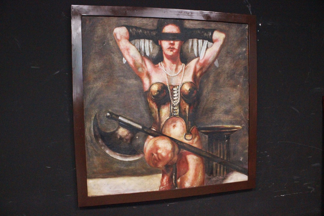 1037_quadro_dipinto_paint_oil_painting_olio_su_tela_Saturno_Buttò_figura_donna_guerriera_cornice_frame_1988_XX_secolo_Brescia_Roncadelle_italiano_Italia_ITA_4