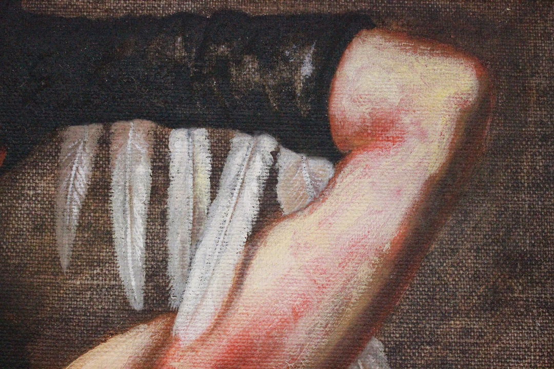 1037_quadro_dipinto_paint_oil_painting_olio_su_tela_Saturno_Buttò_figura_donna_guerriera_cornice_frame_1988_XX_secolo_Brescia_Roncadelle_italiano_Italia_ITA_6