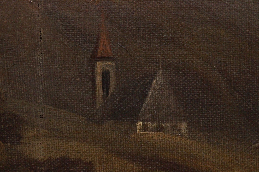 1041_dipinto_quadro_cornice_dorata_paesaggio_montagna_montano_mulino_olio_su_tela_XIX_secolo_10