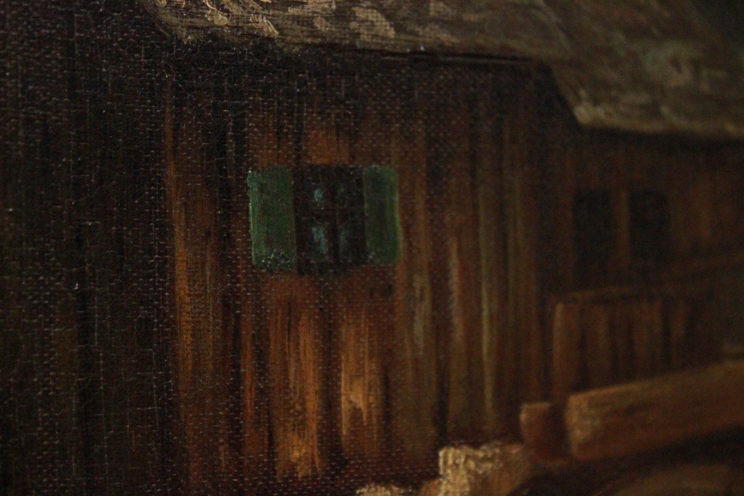1041_dipinto_quadro_cornice_dorata_paesaggio_montagna_montano_mulino_olio_su_tela_XIX_secolo_11