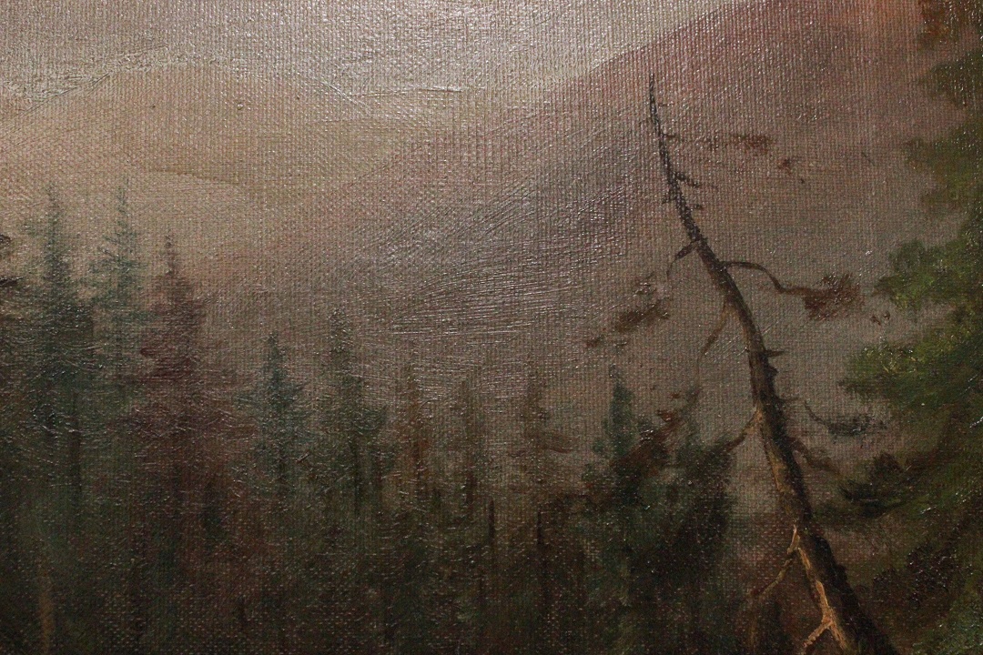 1041_dipinto_quadro_cornice_dorata_paesaggio_montagna_montano_mulino_olio_su_tela_XIX_secolo_14