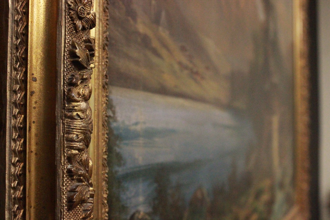1041_dipinto_quadro_cornice_dorata_paesaggio_montagna_montano_mulino_olio_su_tela_XIX_secolo_16