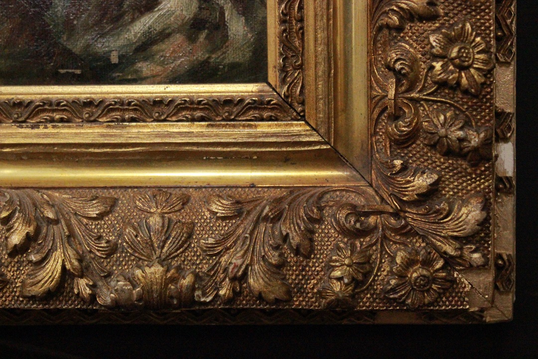 1041_dipinto_quadro_cornice_dorata_paesaggio_montagna_montano_mulino_olio_su_tela_XIX_secolo_3