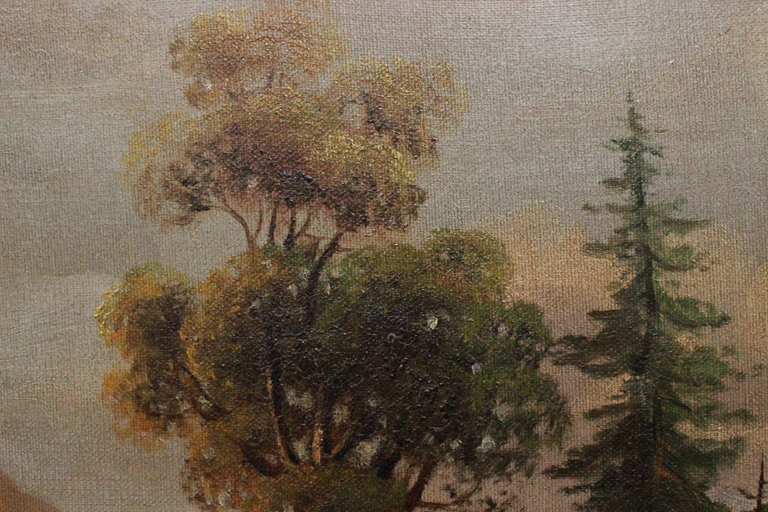 1041_dipinto_quadro_cornice_dorata_paesaggio_montagna_montano_mulino_olio_su_tela_XIX_secolo_5