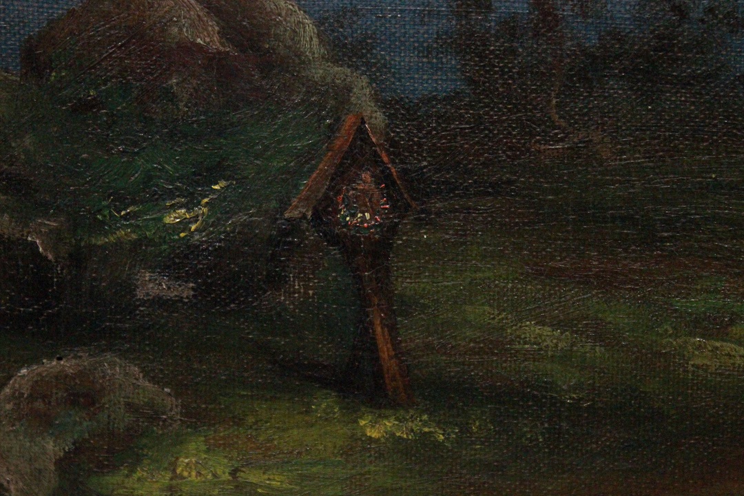 1041_dipinto_quadro_cornice_dorata_paesaggio_montagna_montano_mulino_olio_su_tela_XIX_secolo_6