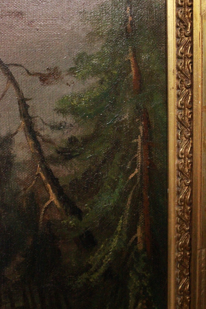 1041_dipinto_quadro_cornice_dorata_paesaggio_montagna_montano_mulino_olio_su_tela_XIX_secolo_8