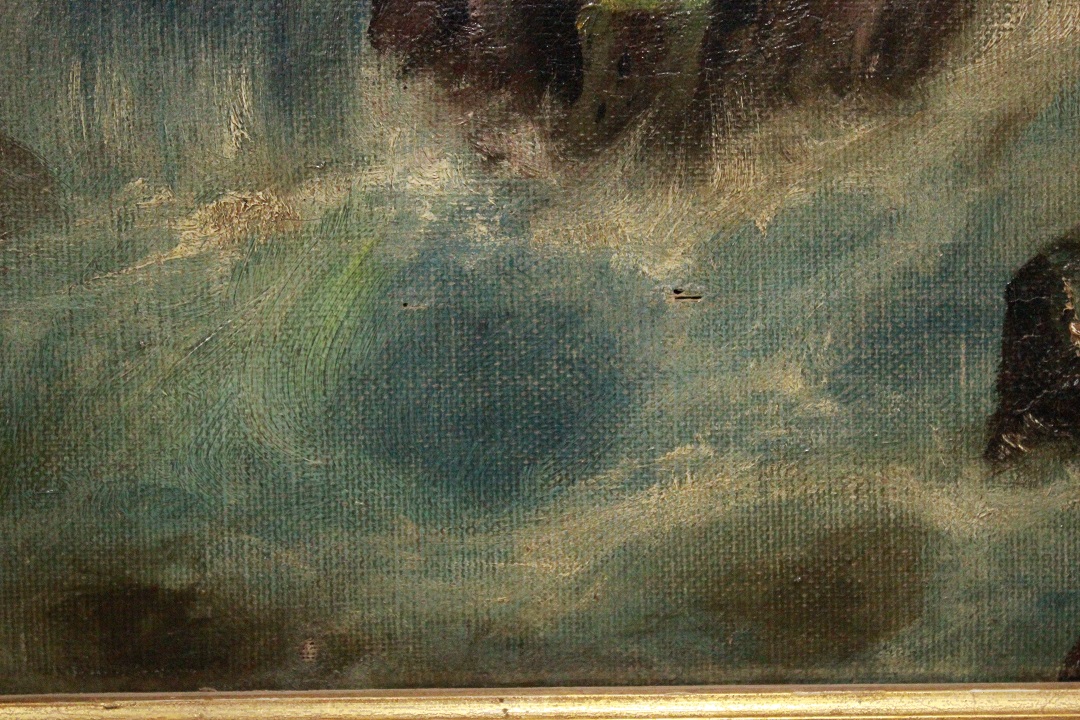 1041_dipinto_quadro_cornice_dorata_paesaggio_montagna_montano_mulino_olio_su_tela_XIX_secolo_9
