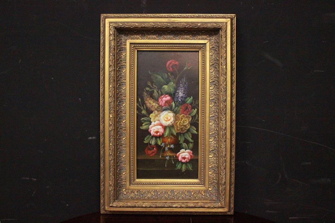1198_quadro_paint_oil_painting_olio_su_tavola_natura_morta_fiori_vaso_fine_XX_secolo_cornice_frame_Brescia_Roncadelle_0