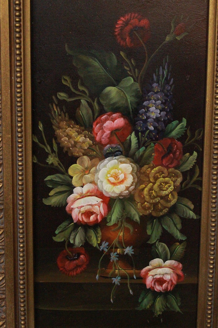 1198_quadro_paint_oil_painting_olio_su_tavola_natura_morta_fiori_vaso_fine_XX_secolo_cornice_frame_Brescia_Roncadelle_1