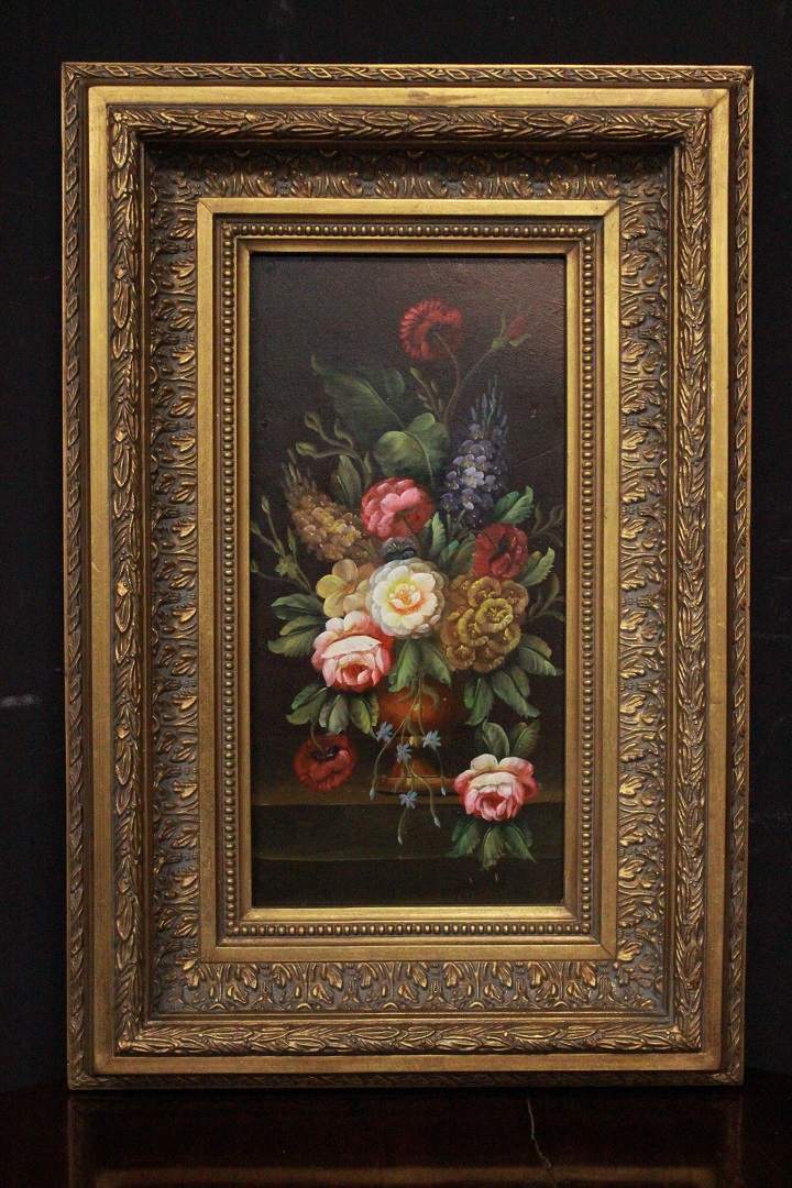1198_quadro_paint_oil_painting_olio_su_tavola_natura_morta_fiori_vaso_fine_XX_secolo_cornice_frame_Brescia_Roncadelle_7